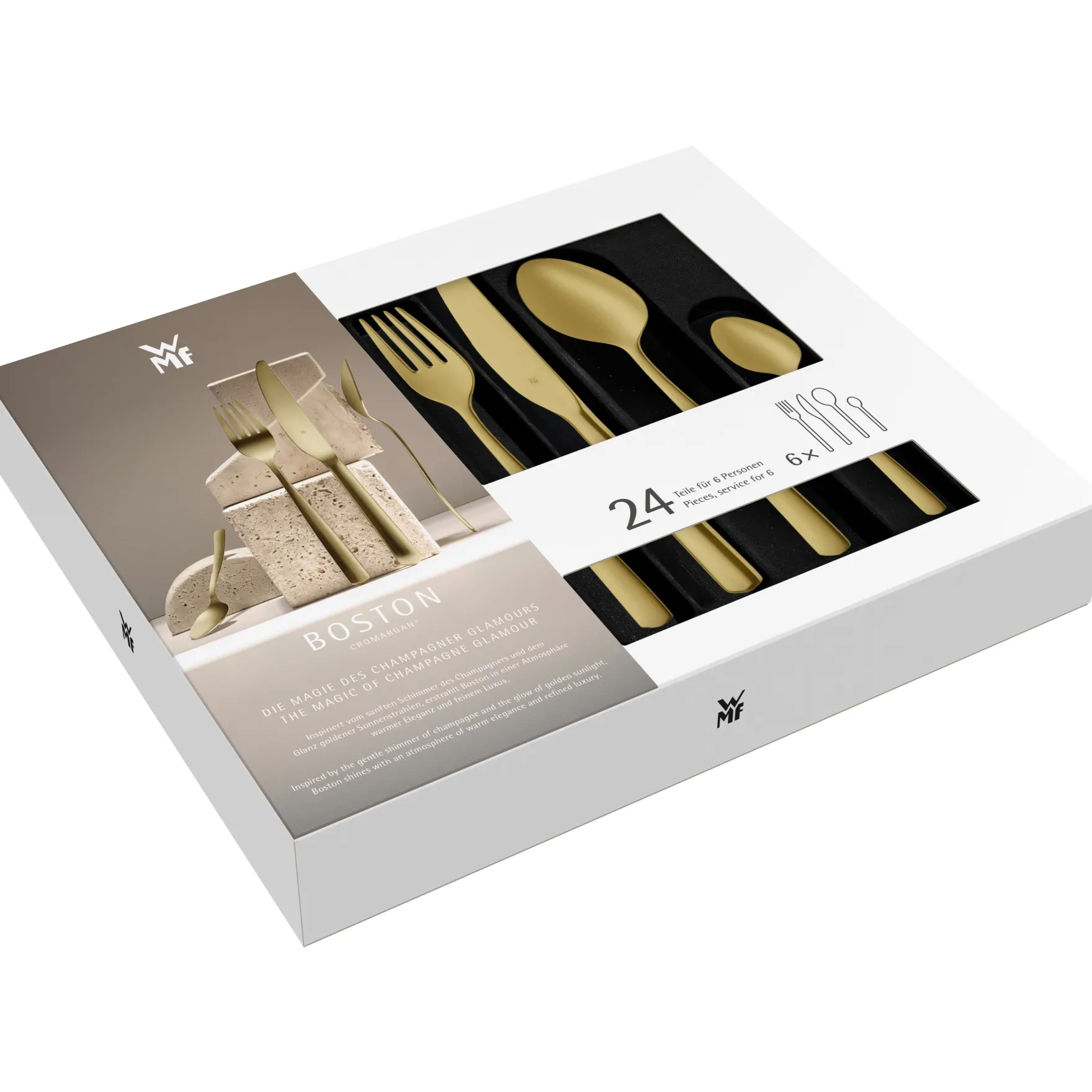 Besteck-Sets|WMF Boston Besteck-Set, Champagner Gold, 24-teilig, Cromargan®