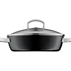 Schmorpfannen|Pfannen Mit Deckel|WMF Fusiontec Mineral Schmorpfanne mit Glasdeckel, 24 cm, Black