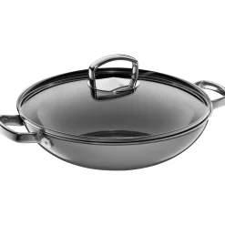 Woks|Pfannen Mit Deckel|WMF Fusiontec Mineral Wok mit Glasdeckel, 32 cm, Platinum