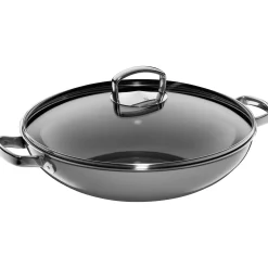Woks|Pfannen Mit Deckel|WMF Fusiontec Mineral Wok mit Glasdeckel, 36 cm, Platinum