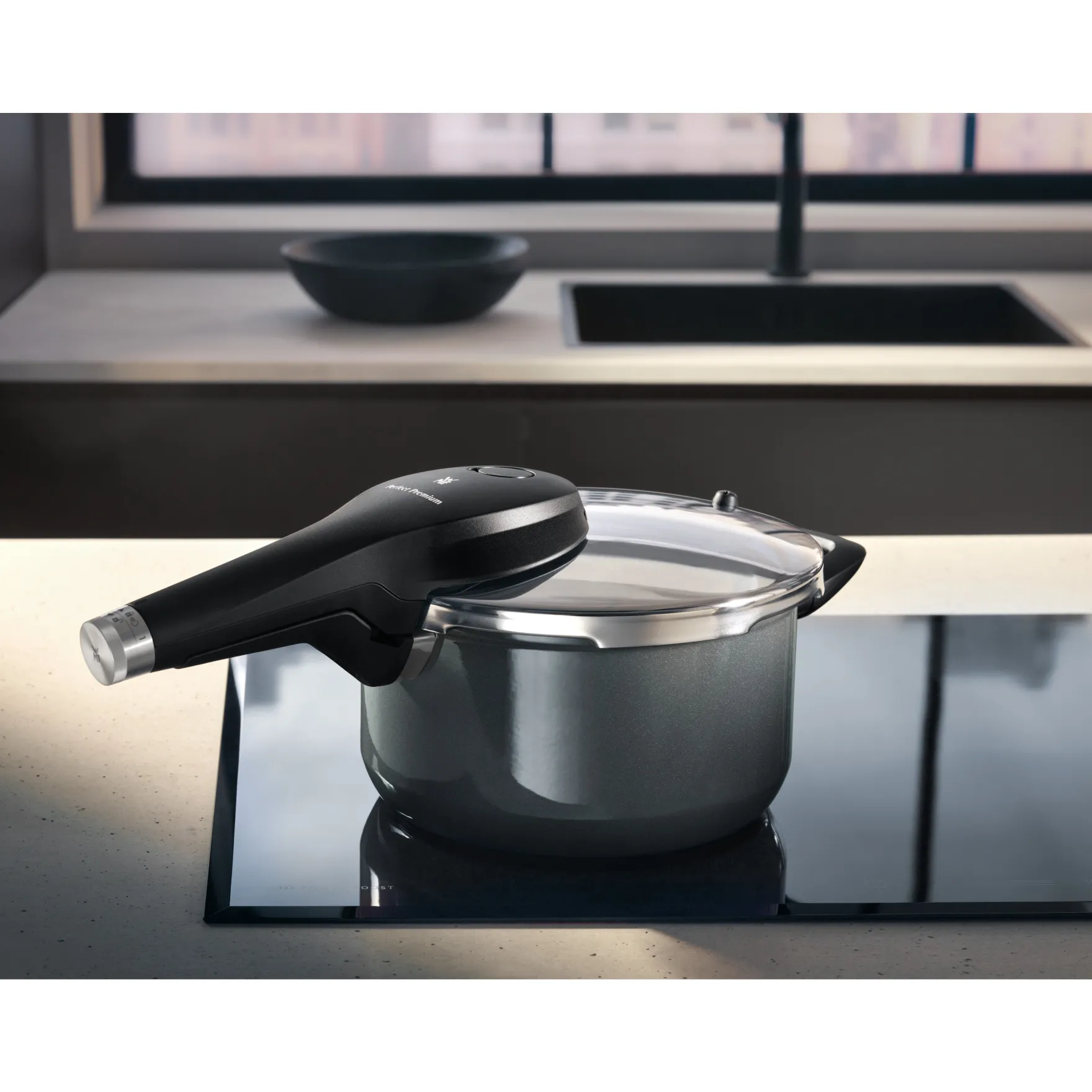 Schnellkochtöpfe|Induktionstöpfe|WMF Fusiontec Perfect Premium Schnellkochtopf, 22 cm, 4,5 l Platinum