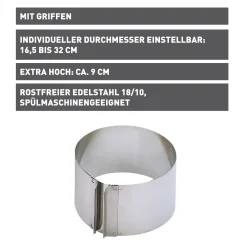 Backutensilien|WMF KAISER Inspiration Tortenring mit Griffen, 9 cm hoch