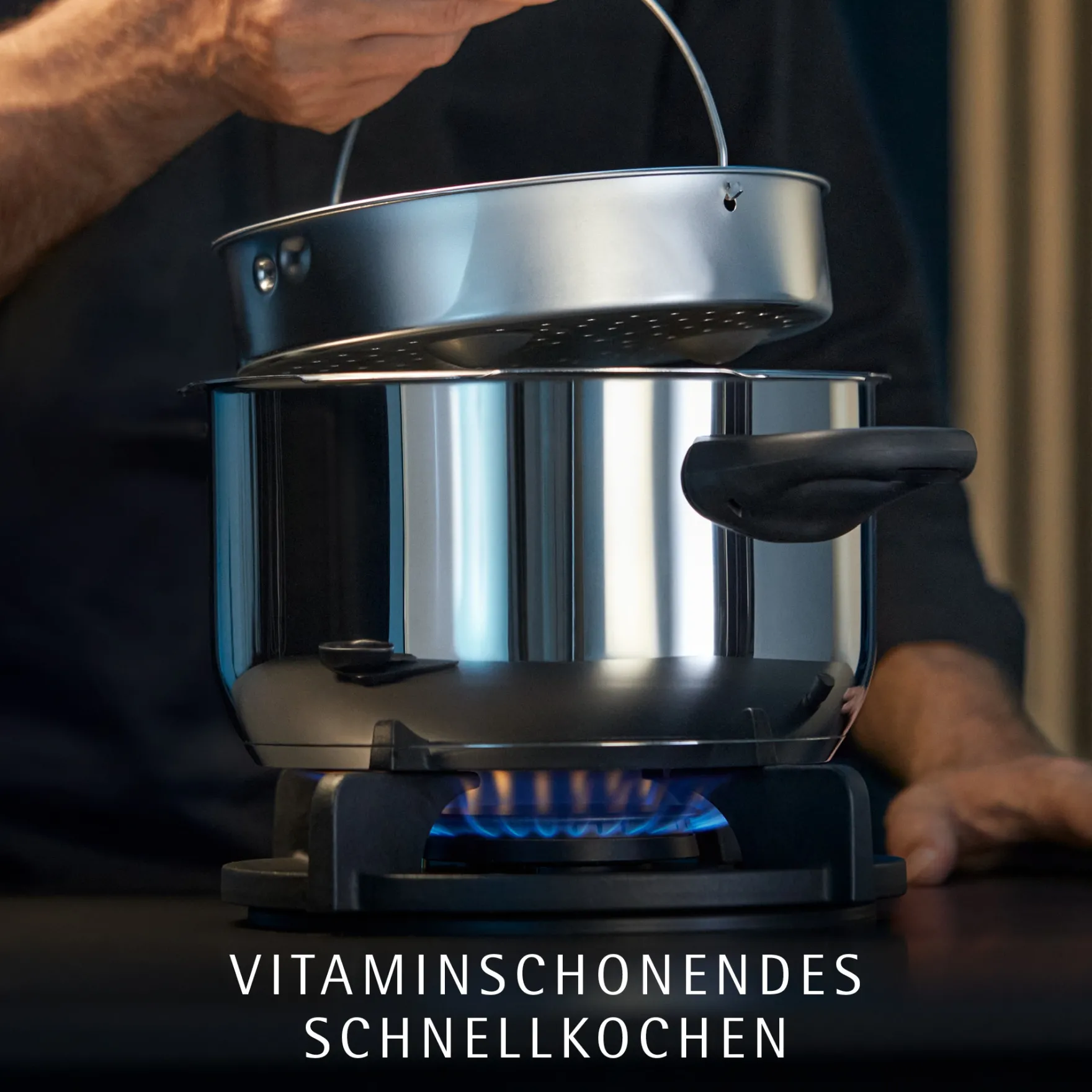 Schnellkochtöpfe|Induktionstöpfe|WMF Perfect One Pot Schnellkochtopf-Set, 22 cm, 3 & 4,5 L, stapelbar, mit Dämpfeinsatz