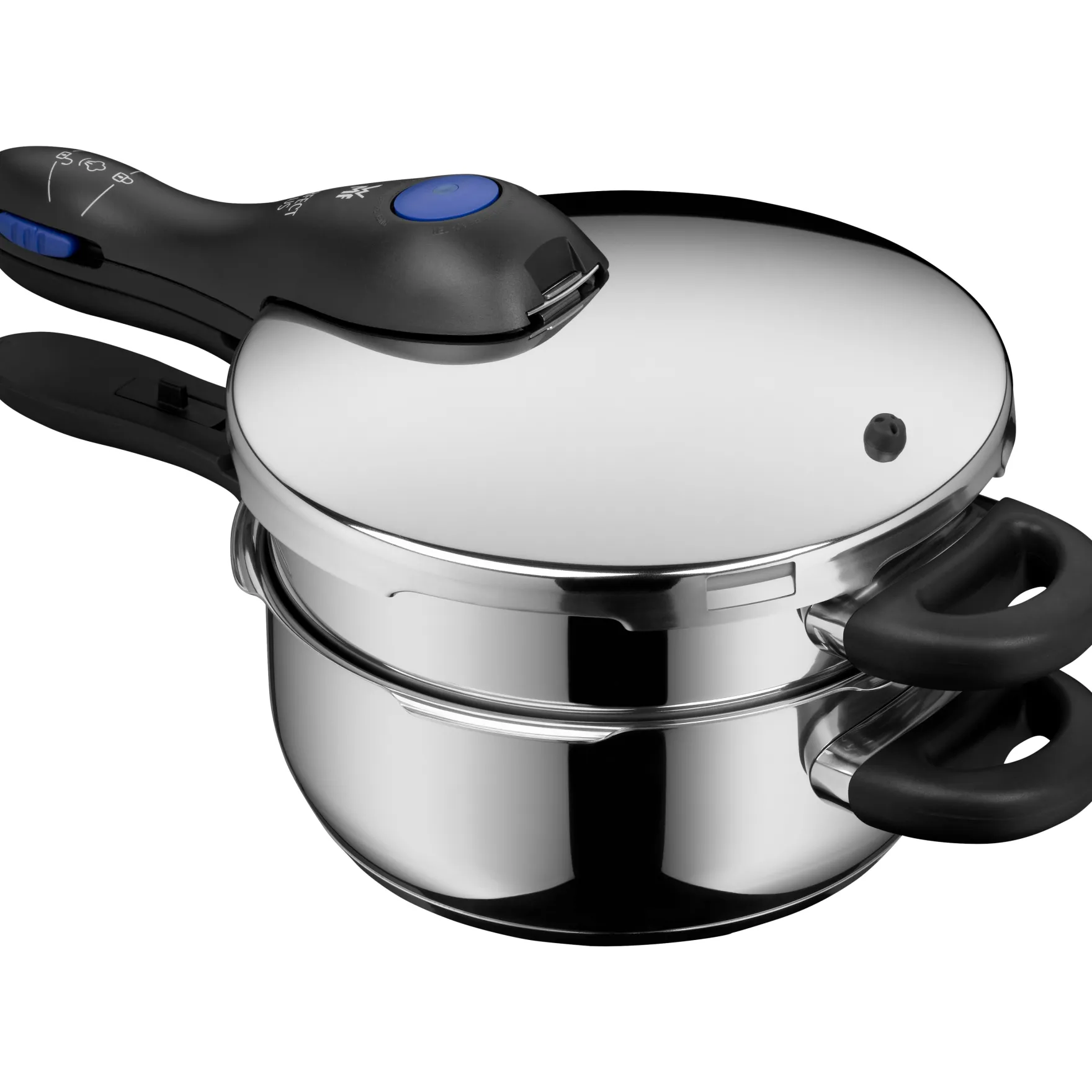 Schnellkochtöpfe|Induktionstöpfe|WMF Perfect Plus One Pot Schnellkochtopf-Set, 22 cm, 3 & 4,5 L, stapelbar, mit Dämpfeinsatz