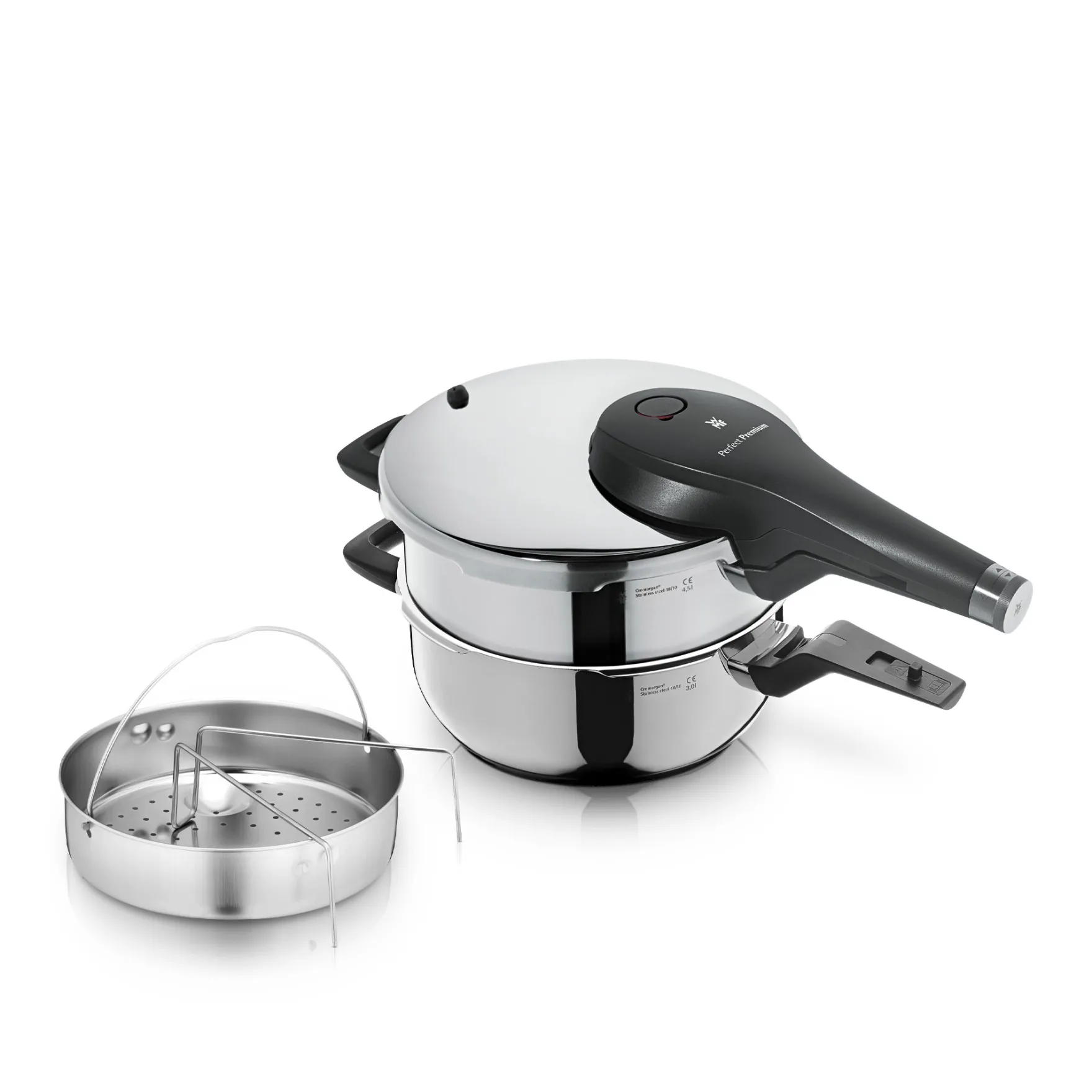 Schnellkochtöpfe|Induktionstöpfe|WMF Perfect Premium One Pot Schnellkochtopf-Set mit Dampfgareinsatz, 22 cm, 4,5 und 3,0 Liter, stapelbar