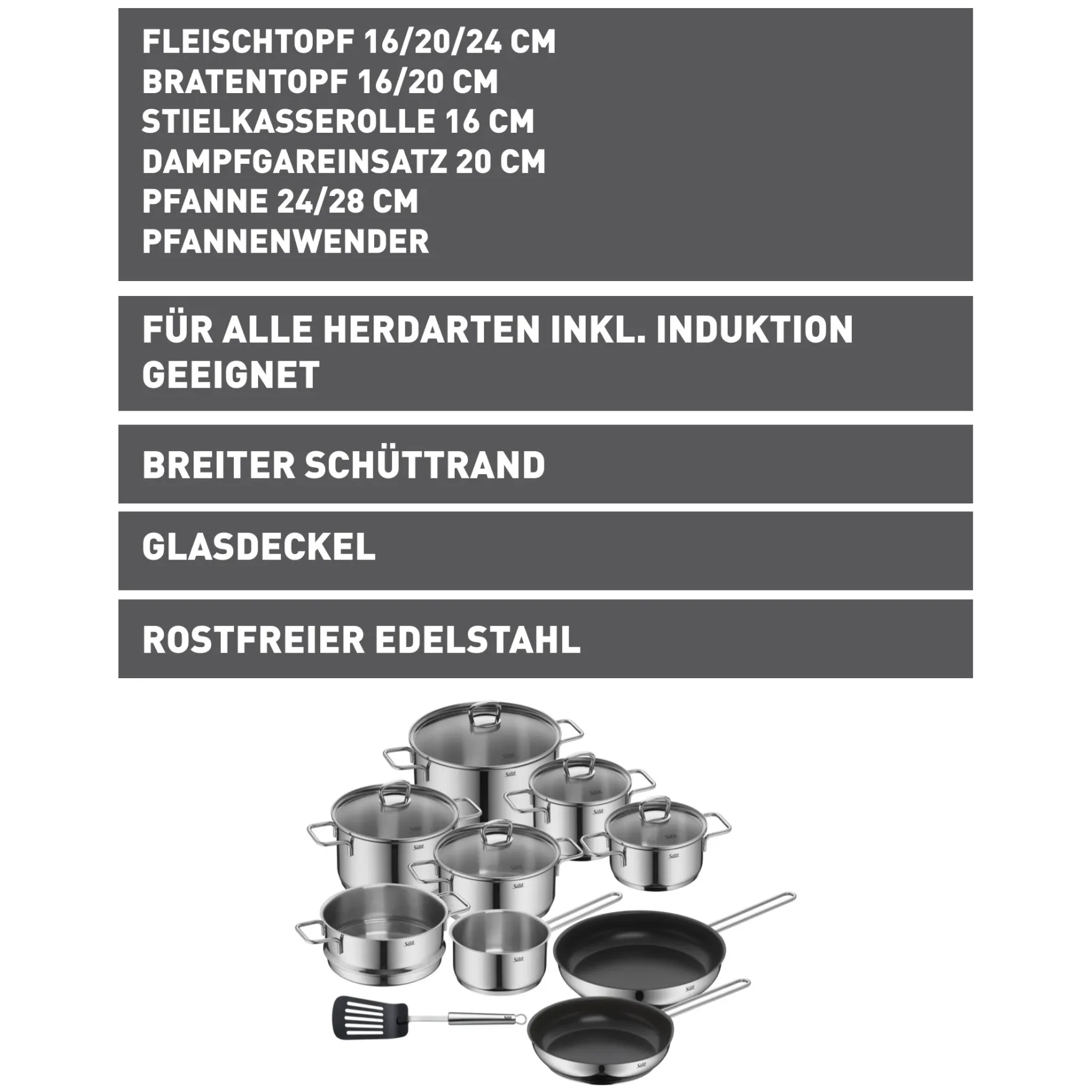 Topfsets|WMF Silit Alicante Kochgeschirr-Set, 10-teilig