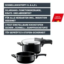 Schnellkochtöpfe|Induktionstöpfe|WMF Silit Silargan® Sicomatic t-Plus Schnellkochtopf-Set, 22 cm, 4,5 l und 3,0 l, Black